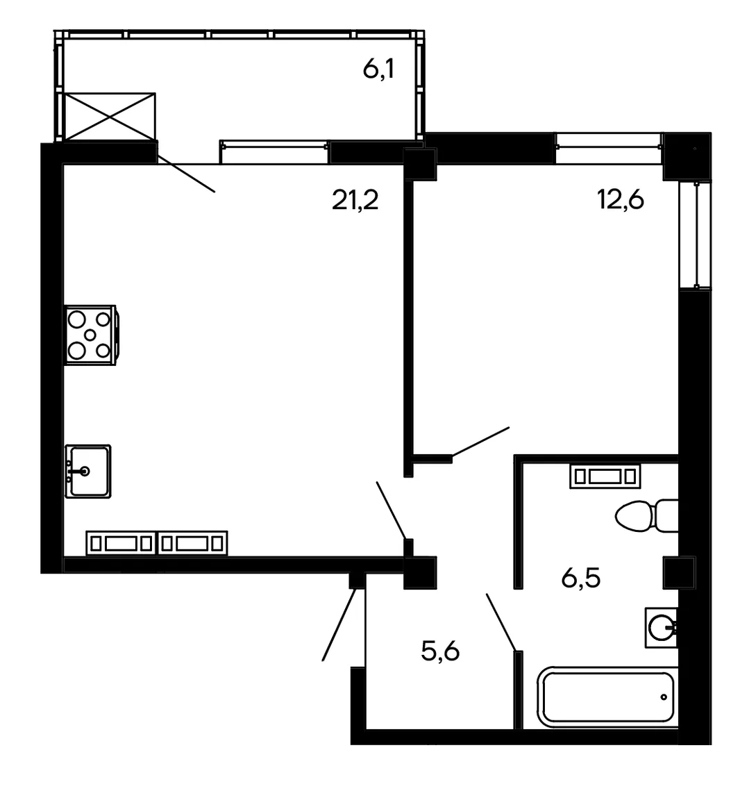 Планировка 1-комн. квартира, 52 м² ЖК «Доброгород»