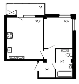 Планировка 1-комн. квартира, 52 м² ЖК «Доброгород»