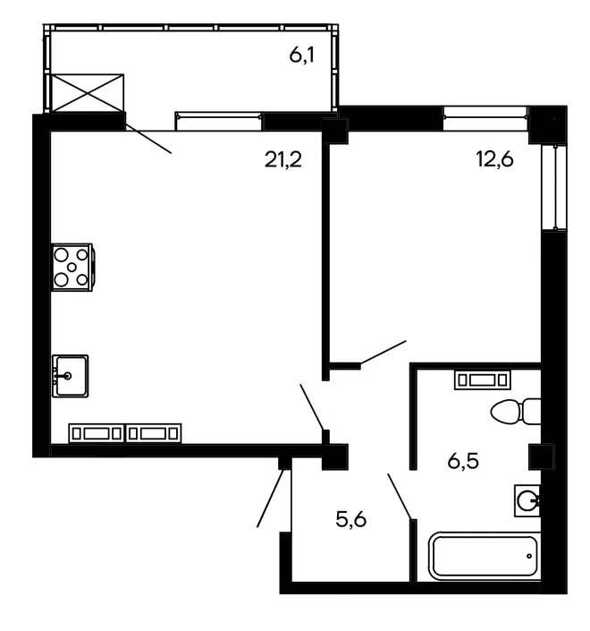 Планировка 1-комн. квартира, 52 м² ЖК «Доброгород»
