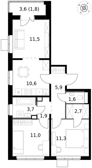 Квартира 3-комн. квартира, 62 м² ЖК «1-й Южный» Фото 1 Квартира 3-комн. квартира, 62 м² ЖК «1-й Южный» Фото 1