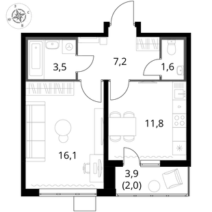 Квартира 1-комн. квартира, 42.2 м² ЖК «1-й Южный» Фото 1 Квартира 1-комн. квартира, 42.2 м² ЖК «1-й Южный» Фото 1