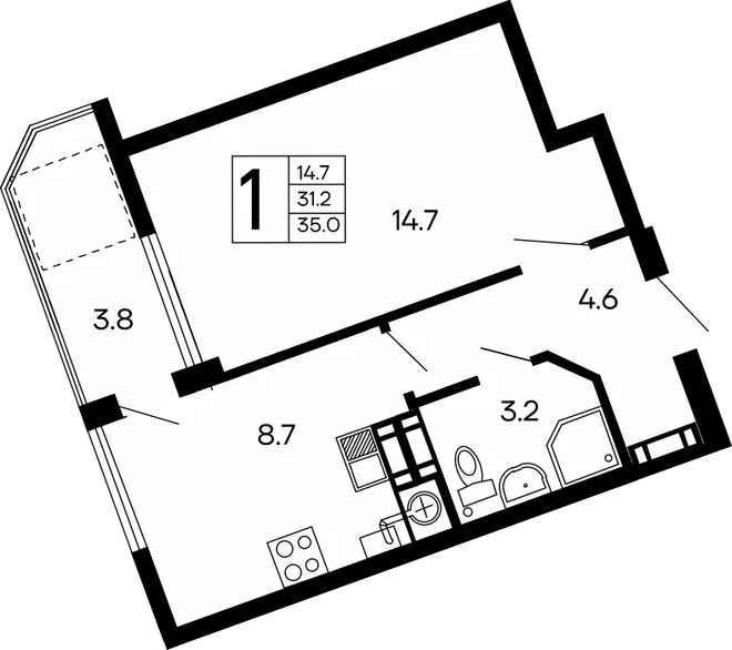 Планировка 1-комн. квартира, 35 м² ЖК «Семейный» Планировка 1-комн. квартира, 35 м² ЖК «Семейный»