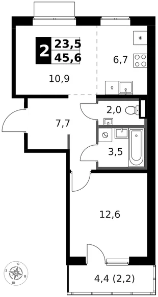Квартира 2-комн. квартира, 46.5 м² ЖК «1-й Ясеневский» Фото 1