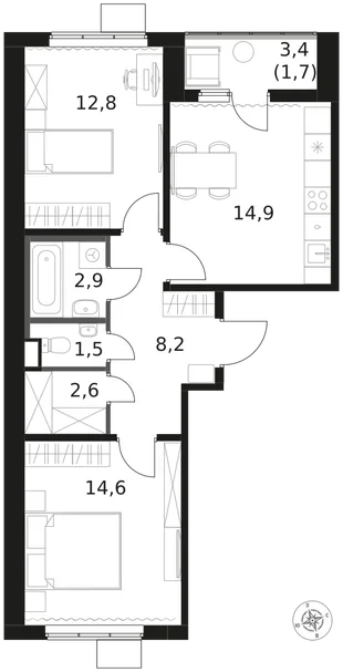 Квартира 2-комн. квартира, 59.2 м² ЖК «1-й Химкинский» Фото 1 Квартира 2-комн. квартира, 59.2 м² ЖК «1-й Химкинский» Фото 1
