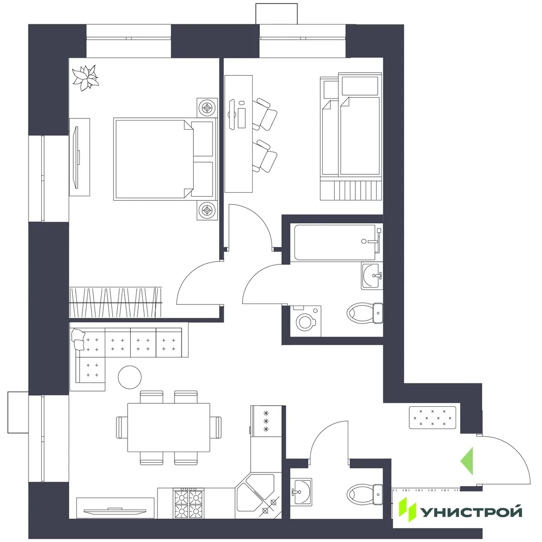 Планировка 2-комн. квартира, 54.99 м² ЖК «Царёво City»