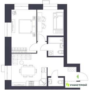 Планировка 2-комн. квартира, 54.99 м² ЖК «Царёво City»