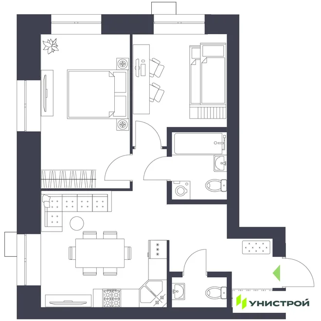 Планировка 2-комн. квартира, 54.99 м² ЖК «Царёво City» Планировка 2-комн. квартира, 54.99 м² ЖК «Царёво City»