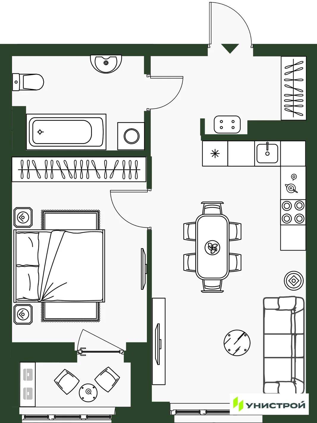 Планировка 2-комн. квартира, 41.97 м² ЖК «Парковый квартал 2.0»