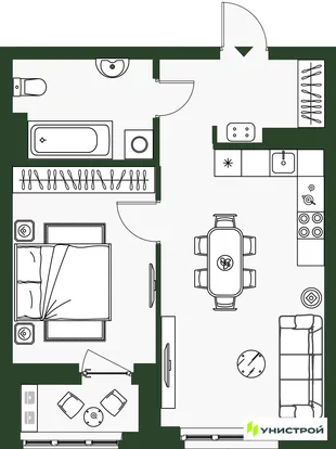 Планировка 2-комн. квартира, 41.97 м² ЖК «Парковый квартал 2.0»