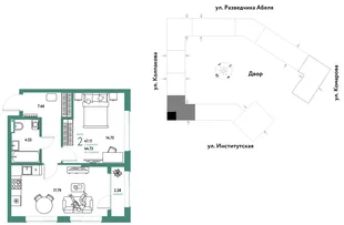 Планировка 2-комн. квартира, 47.11 м² ЖК «Страна.Парковая»