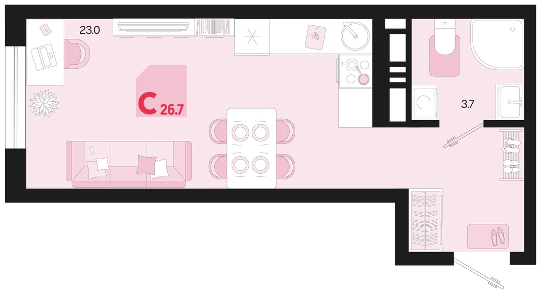 Планировка Студия, 26.7 м² ЖК «Первое место»