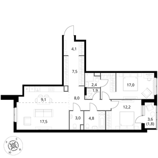 Квартира 3-комн. квартира, 89.3 м² ЖК «1-й Измайловский» Фото 1 Квартира 3-комн. квартира, 89.3 м² ЖК «1-й Измайловский» Фото 1