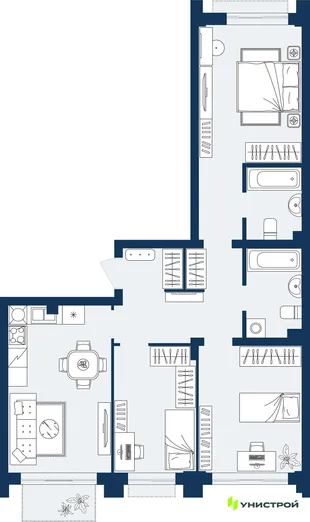 Планировка 3-комн. квартира, 78.79 м² ЖК «ГРАНД БЕРЕГ»