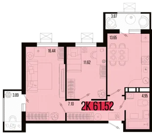 Планировка 2-комн. квартира, 57.64 м² ЖК «Цветной бульвар»