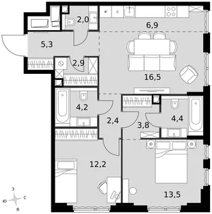 Квартира 3-комн. квартира, 74.1 м² ЖК «Sydney City» Фото 1 Квартира 3-комн. квартира, 74.1 м² ЖК «Sydney City» Фото 1