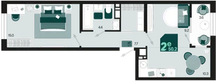 Планировка 2-комн. квартира, 50.2 м² ЖК «Первое место»