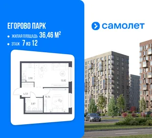 Планировка 1-комн. квартира, 36.46 м² ЖК «Егорово Парк»