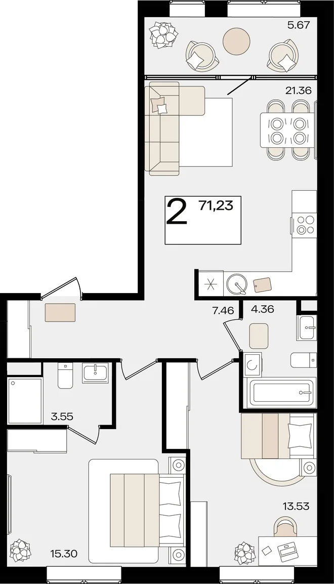 Планировка 2-комн. квартира, 70.51 м² ЖК «Патрики» Планировка 2-комн. квартира, 70.51 м² ЖК «Патрики»