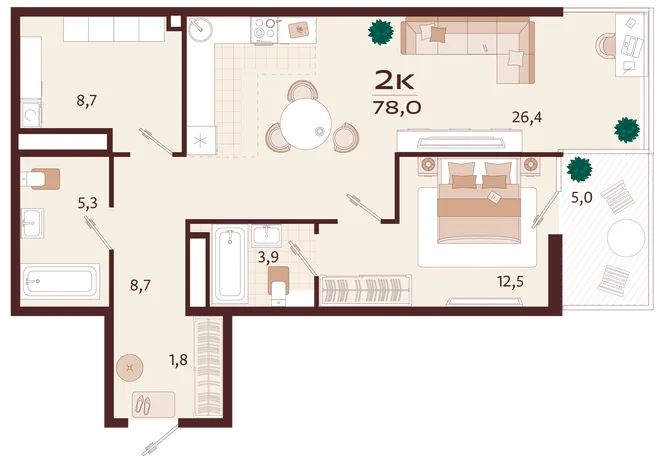 Планировка 2-комн. квартира, 78 м² ЖК «Роялта» Планировка 2-комн. квартира, 78 м² ЖК «Роялта»