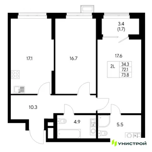 Планировка 2-комн. квартира, 73.8 м² ЖК «Стадиум»