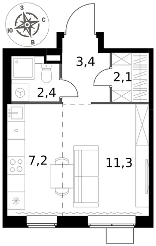 Квартира Студия, 26.4 м² ЖК «1-й Химкинский» Фото 1 Квартира Студия, 26.4 м² ЖК «1-й Химкинский» Фото 1