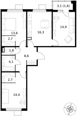 Квартира 3-комн. квартира, 80.7 м² ЖК «1-й Ясеневский» Фото 1 Квартира 3-комн. квартира, 80.7 м² ЖК «1-й Ясеневский» Фото 1
