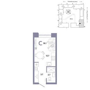 Планировка Студия, 19.1 м² ЖК «Страна.Заречная»