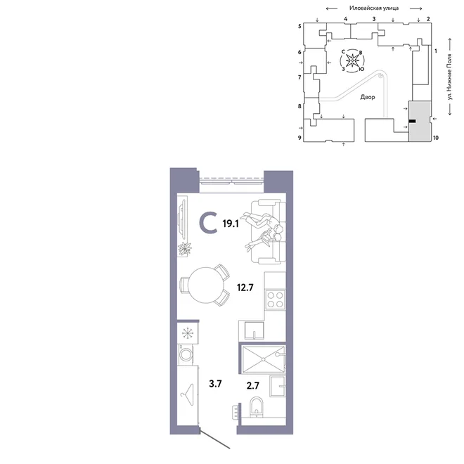 Планировка Студия, 19.1 м² ЖК «Страна.Заречная» Планировка Студия, 19.1 м² ЖК «Страна.Заречная»