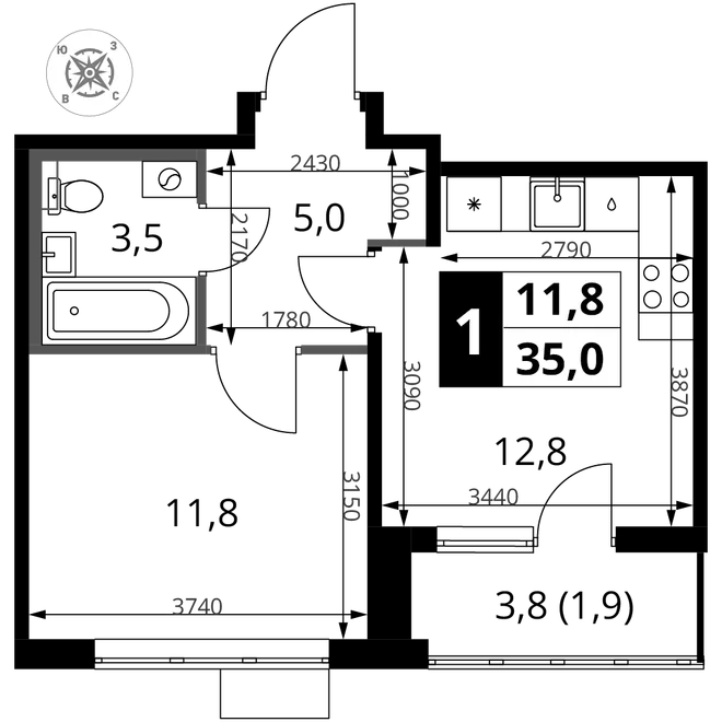 Планировка 1-комн. квартира, 35 м² ЖК «1-й Шереметьевский» Планировка 1-комн. квартира, 35 м² ЖК «1-й Шереметьевский»