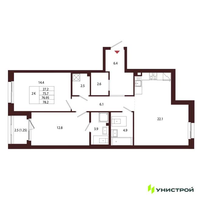 Планировка 2-комн. квартира, 76.95 м² ЖК «Лисино» Планировка 2-комн. квартира, 76.95 м² ЖК «Лисино»