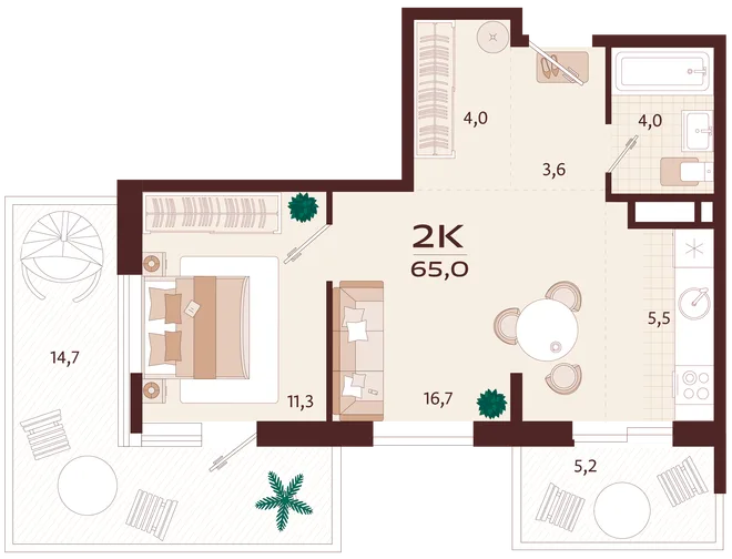 Планировка 2-комн. квартира, 65 м² ЖК «Роялта» Планировка 2-комн. квартира, 65 м² ЖК «Роялта»