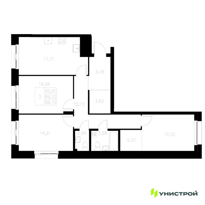 Планировка 3-комн. квартира, 89.1 м² ЖК «Statum» Планировка 3-комн. квартира, 89.1 м² ЖК «Statum»