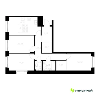Планировка 3-комн. квартира, 89.09 м² ЖК «Statum»