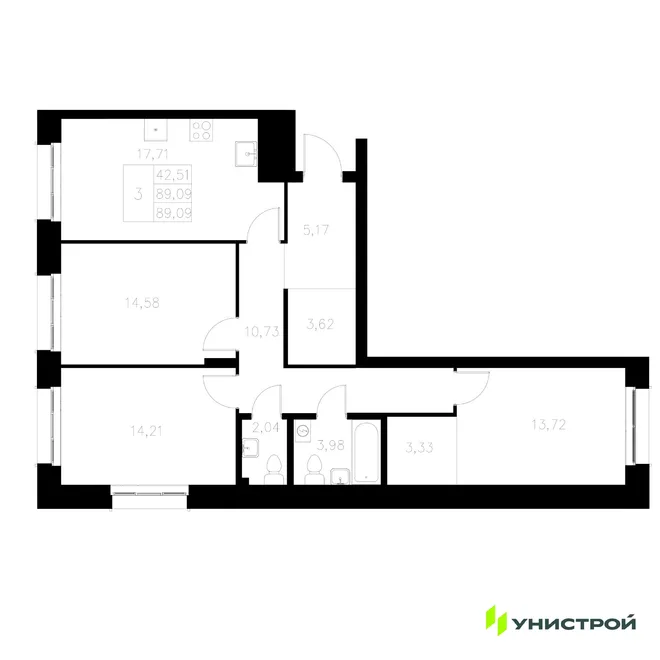 Планировка 3-комн. квартира, 89.09 м² ЖК «Statum» Планировка 3-комн. квартира, 89.09 м² ЖК «Statum»