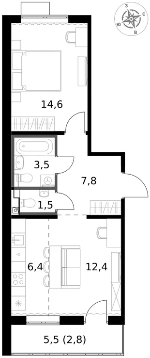 Квартира 2-комн. квартира, 49 м² ЖК «1-й Южный» Фото 1 Квартира 2-комн. квартира, 49 м² ЖК «1-й Южный» Фото 1