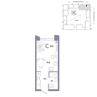 Планировка Студия, 21.4 м² ЖК «Страна.Заречная»