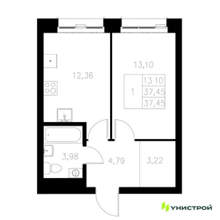 Планировка 1-комн. квартира, 37.45 м² ЖК «Statum»