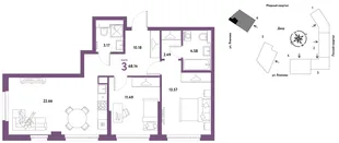 Планировка 3-комн. квартира, 68.14 м² ЖК «Сибирский сад»