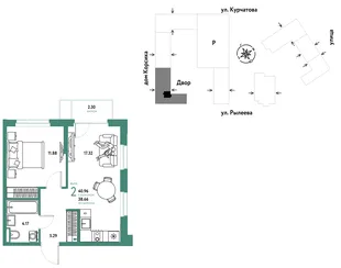 Планировка 2-комн. квартира, 40.96 м² ЖК «Остров-сад»