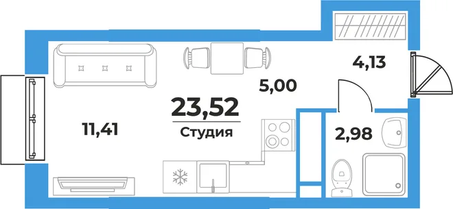 Планировка Студия, 23.52 м² ЖК «На семи холмах» Планировка Студия, 23.52 м² ЖК «На семи холмах»