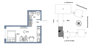 Планировка Студия, 24.56 м² ЖК «Сердце Сибири»