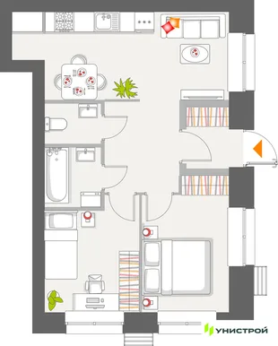 Планировка 2-комн. квартира, 50.78 м² ЖК «Атмосфера»