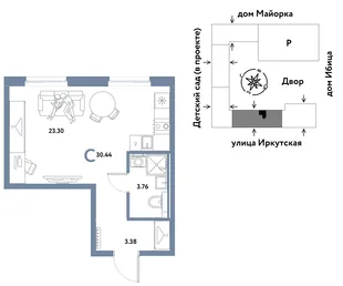Планировка Студия, 30.44 м² ЖК «Остров-сад»