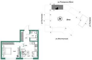 Планировка 2-комн. квартира, 37.7 м² ЖК «Страна.Парковая»