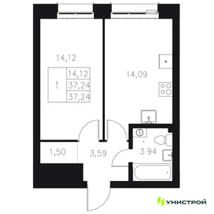 Планировка 1-комн. квартира, 37.24 м² ЖК «Statum»