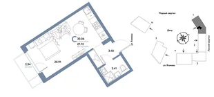 Планировка Студия, 30.06 м² ЖК «Сибирский сад»