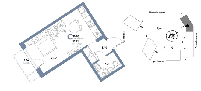 Планировка Студия, 30.06 м² ЖК «Сибирский сад» Планировка Студия, 30.06 м² ЖК «Сибирский сад»