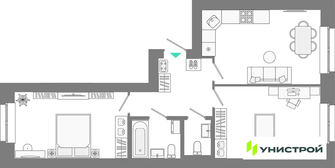 Планировка 2-комн. квартира, 61.55 м² ЖК «Лето»