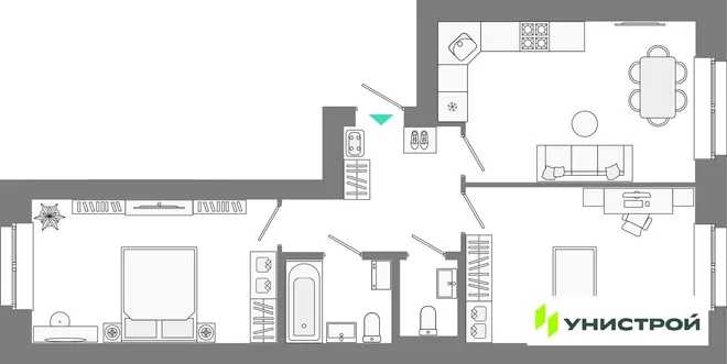 Планировка 2-комн. квартира, 61.55 м² ЖК «Лето» Планировка 2-комн. квартира, 61.55 м² ЖК «Лето»