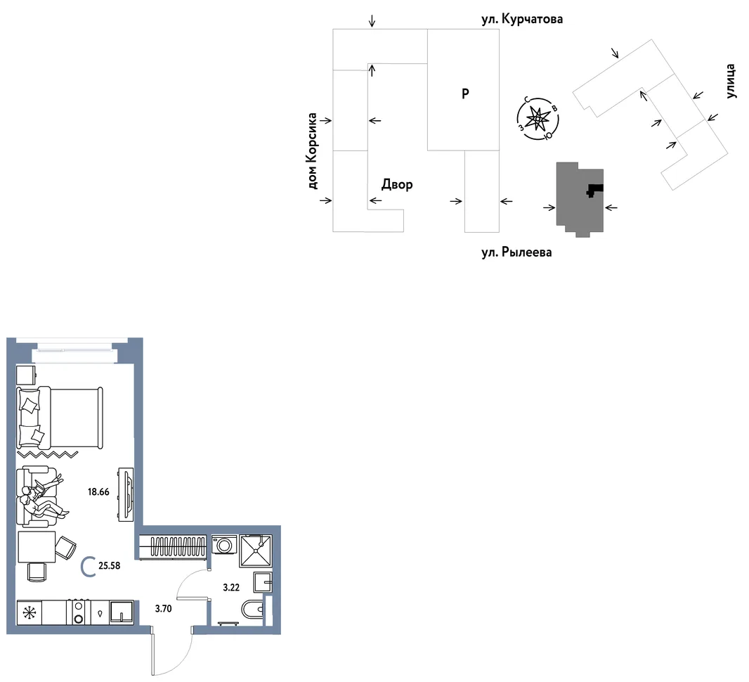 Планировка Студия, 25.78 м² ЖК «Остров-сад»
